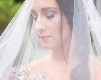 Simple Wedding Veil / Tulle Drop Veil / Cathedral Length / Ivory / Blush / Cut Edge