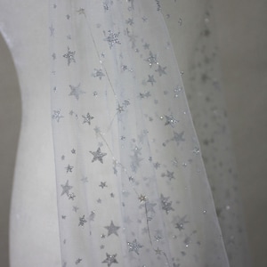 Sparkling Silver Star Wedding Cape Veil / Soft Celestial Tulle Bridal Cape /  Shoulder Veil in silver or gold