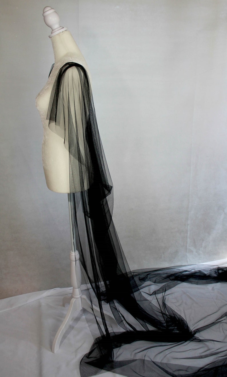 Soft English Tulle Wedding Cape Veil / Gothic Tulle Shoulder Veil with Flutter Sleeves in Black, Ivory, Diamond White or Champagne image 4
