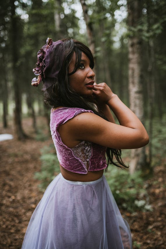 Enchanted Forest Velvet and Lace Crop Top