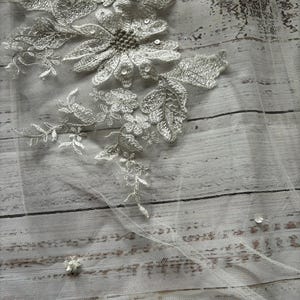 Soft English Tulle Veil with Lace Flowers  and Sequins and Embellished Blusher