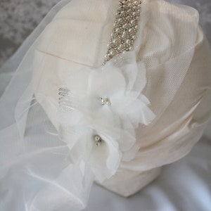 Floral and Beaded Juliet Cap Wedding Veil with Soft English Tullemultiple colors and lengths available image 7