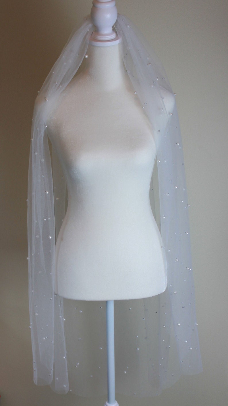 Pearl Wedding Veil / Soft English tulle Veil with scattered pearls / Melanie Veil / Fingertip Length, Shoulder, Cathedral, Chapel image 8