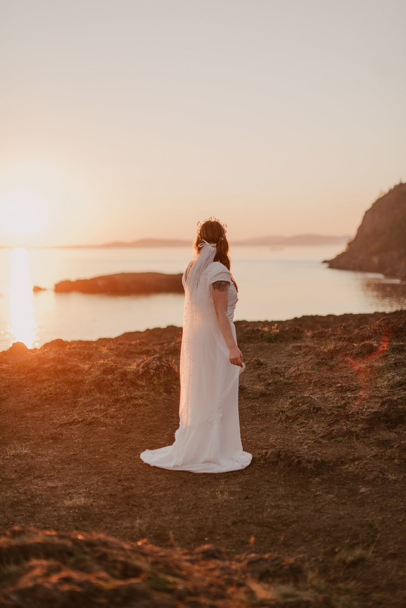 Pearl Wedding Veil / Soft English tulle Veil with scattered pearls / Melanie Veil / Fingertip Length, Shoulder, Cathedral, Chapel image 6