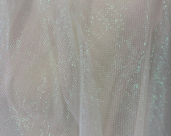 Metallic Tulle—White A/B Knit Fabric by the yard