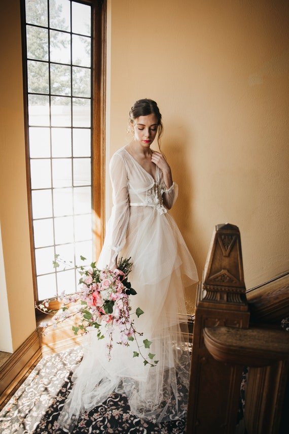 Astrid Gown / Romantic Tulle Wedding Dress / Boho Lace Bridal Gown / Bohemian Tulle Skirt / Long Puff Sleeve Dress / Silk Astrid Gown / Romantic Tulle Wedding Dress / Boho Lace Bridal Gown / Bohemian Tulle Skirt / Long Puff Sleeve Dress / Silk