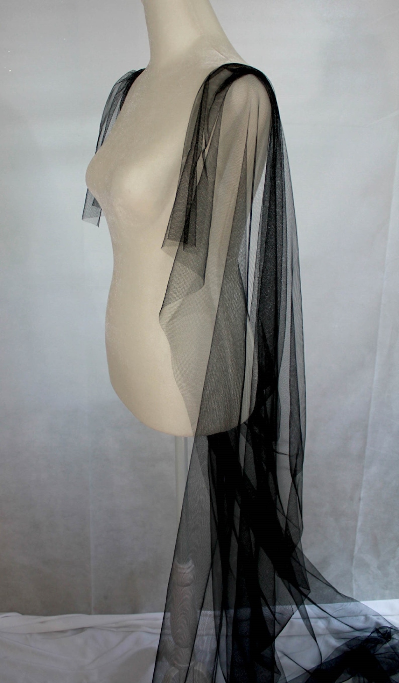 Soft English Tulle Wedding Cape Veil / Gothic Tulle Shoulder Veil with Flutter Sleeves in Black, Ivory, Diamond White or Champagne Black