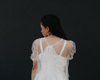 Pearl Tulle Topper / Bridal Top with Bow / Wedding Top / Jacket