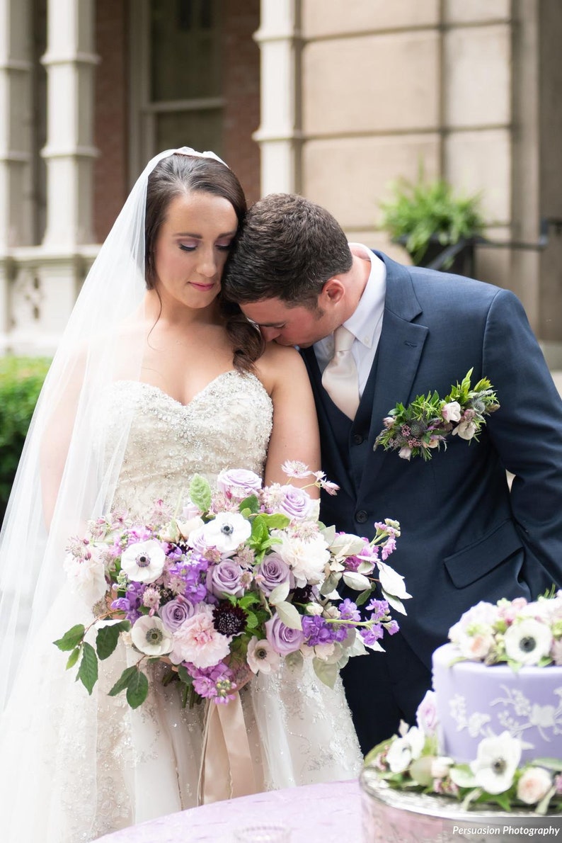 Simple Wedding Veil / Tulle Drop Veil / Cathedral Length / Ivory / Blush / Cut Edge image 4