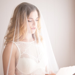 Simple Wedding Veil / Tulle Drop Veil / Cathedral Length / Ivory / Blush / Cut Edge Blush