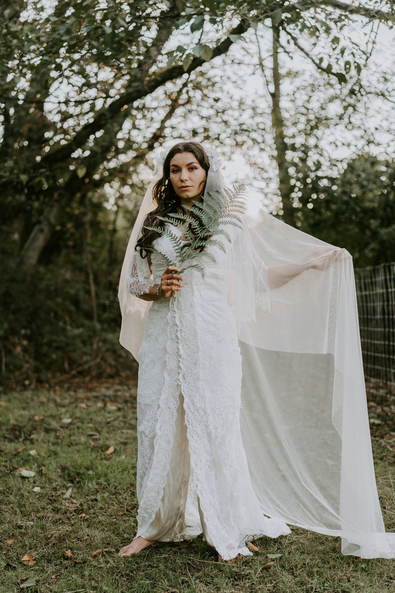 Floral and Beaded Juliet Cap Wedding Veil with Soft English Tullemultiple colors and lengths available image 4