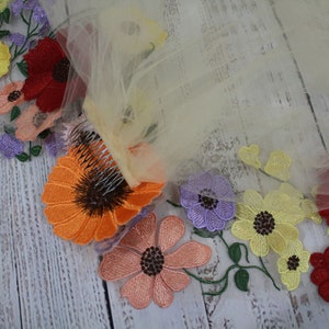 Wedding Veil with Flowers / Wildflower 3 D Lace Appliqués / Colorful Botanicals on Illusion Tulle image 6