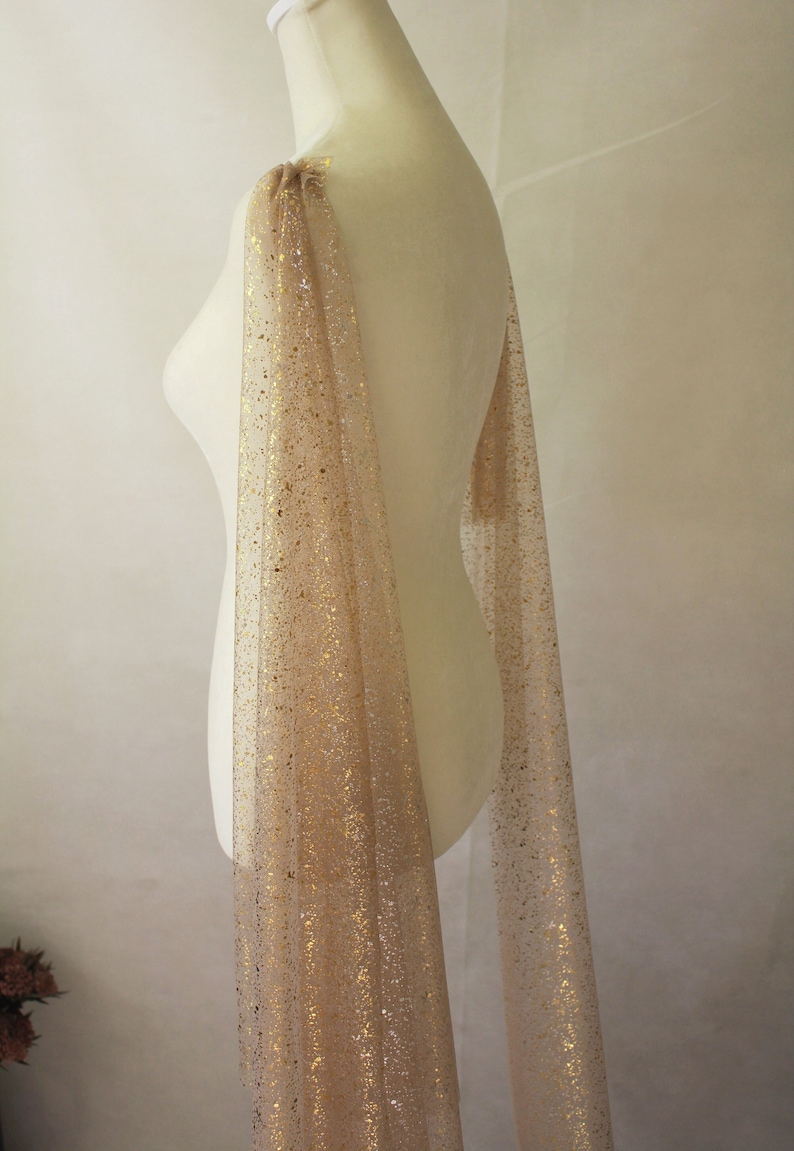 Sparkling Gold Silver Wedding Wings Veil / Soft Gold Foil Tulle Bridal Wings / Shoulder Veil image 1