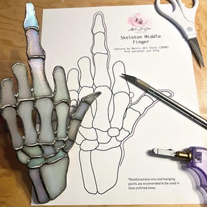 Skelett långfinger målat glasmönster, målade glasmönster, digital nedladdning, gör-det-själv-målat glas, hobbylicens