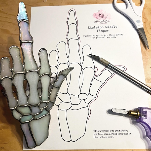 Skelett Mittelfinger Glasmalerei, Glasmalerei-Muster, digitaler Download, DIY Glasmalerei, Hobby Lizenz