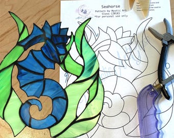Seahorse Stained Glass pattern, Easy Stained Glass Patterns, Digital Download, DIY Stained Glass, Hobby License