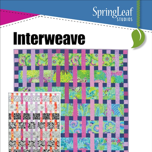 Interweave PDF Quilt Pattern, Great for large scale prints,  Baby, Throw, Twin and Queen sizes