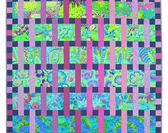 Patrón de edredón Interweave en PDF, ideal para estampados grandes, tamaños bebé, manta, individual y queen.