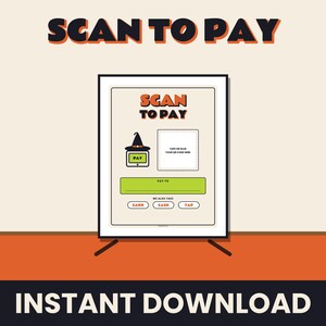 Halloween Scan to Pay Sign Printable, QR Code Payment Sign for Craft Fair & Market Booth, Editable Vendor Sign, PDF