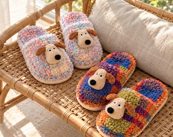 Dog Plush Slippers for Women, Open Toe Cross Band House Shoes for Home Lounging, Christmas and Birthday Gifts for Mom, Friends and Sisters