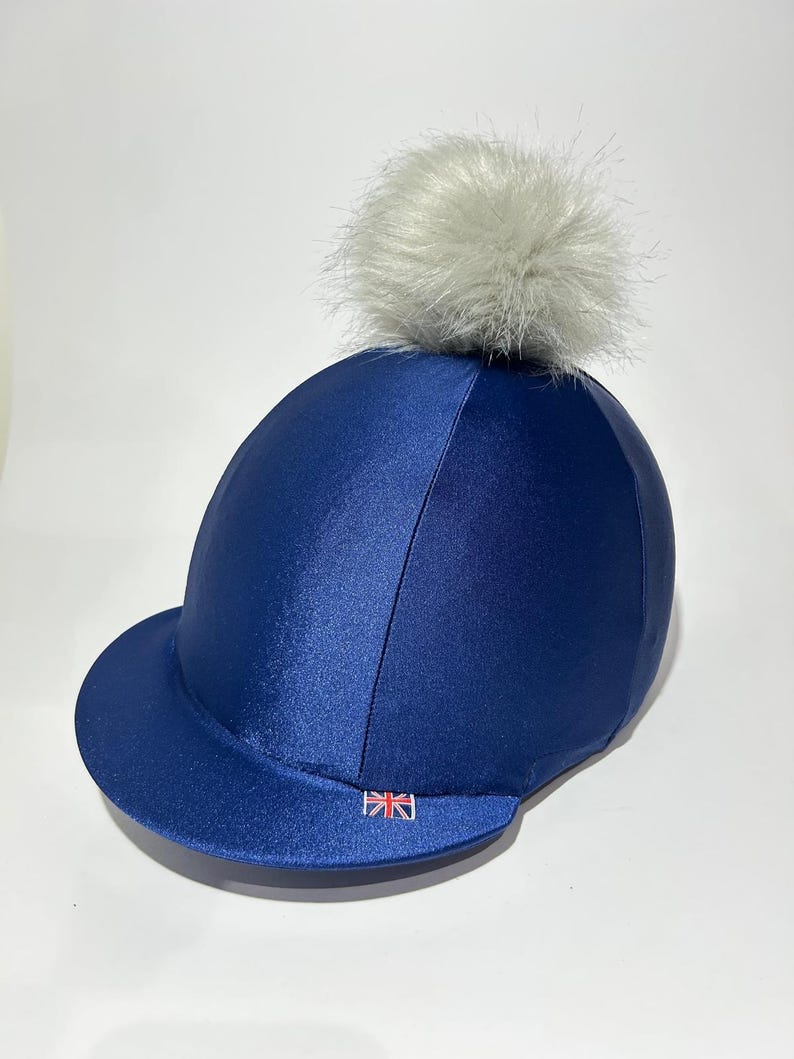 English Riding Hats Navy Riding Hat Silk With Soft Grey Pompom - Handmade UK Equestrian ...