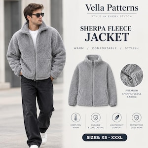 Men Teddy Jacket Sewing Pattern, Men's Jacket Pattern, Teddy Jacket Pattern, Fleece Jacket Pattern, PDF Sewing Pattern XS-XXXL