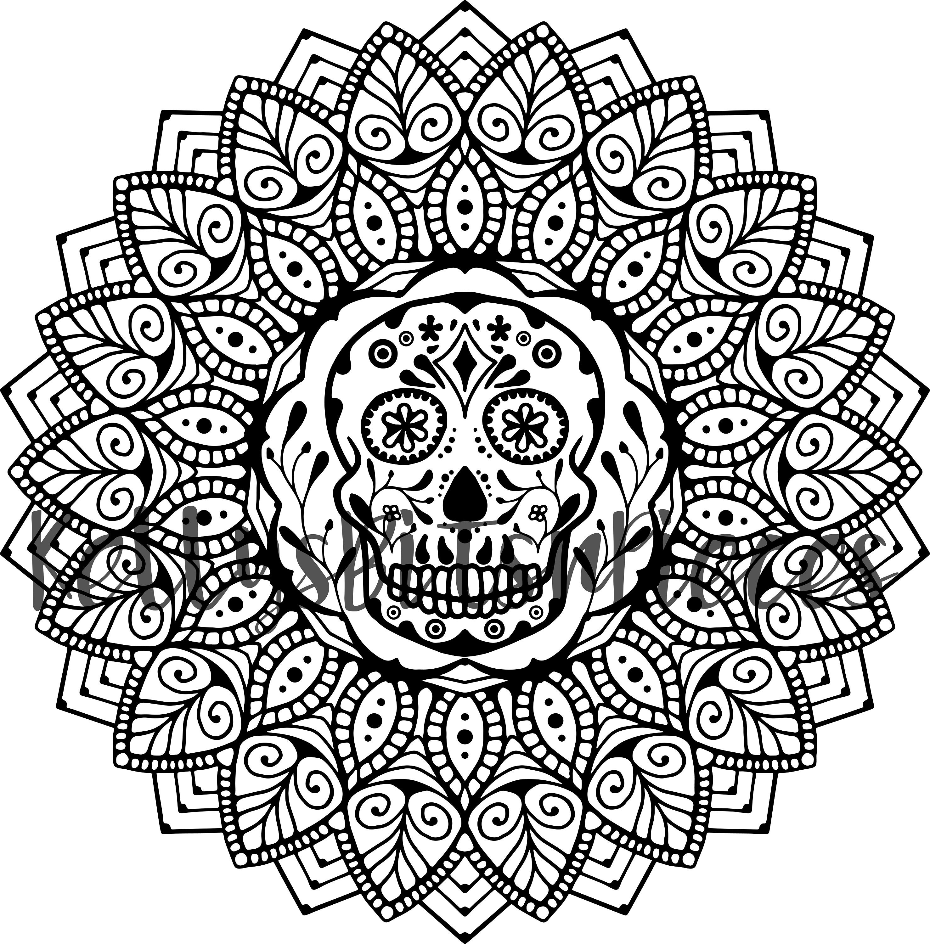 Download Detailed Skull Mandala Svg Etsy