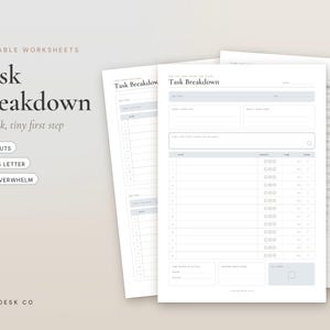 ADHD Task Breakdown Printable: Executive Function Worksheet, First Tiny Step, Energy & Time Estimate, Done Checklist, A4 Letter PDF