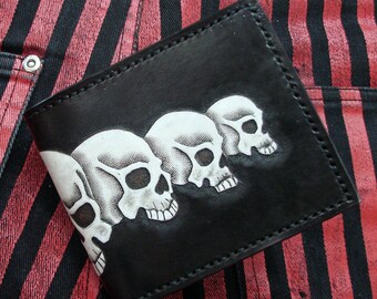 Handcrafted bifold wallet with Skulls