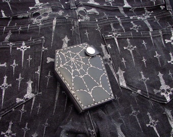 Small coffin leather wallet spider web