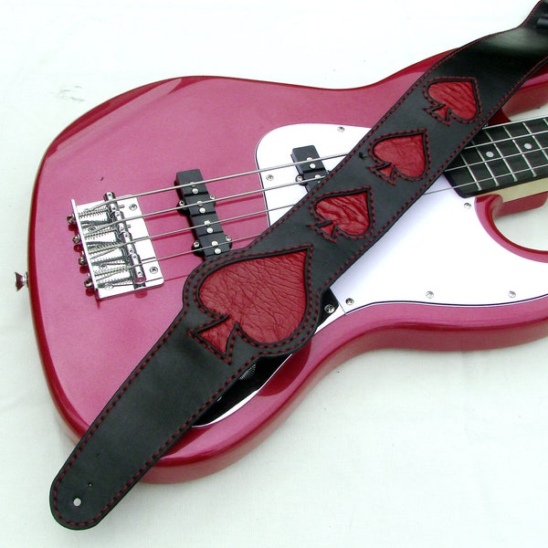 Handmade Guitar/Bass Strap - Rock Your Style with Red Ace of Spades Design