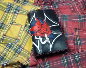 Small Cow leather wallet style biker red devil