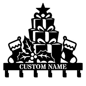 Gepersonaliseerde kerstsleutelhouder, stapelbare geschenkdoos, metalen wandrek, gepersonaliseerd familienaambord, feestelijke entreeversiering, feestelijk cadeau