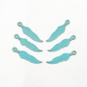 6 Patina Plated Feather Charms - 20-S-1