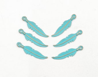 6 Patina Plated Feather Charms - 20-S-1