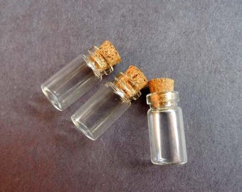 3 Clear Glass Mini Vial/Bottles With Cork Stoppers - 6-19