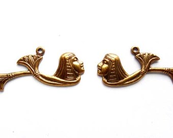 2 Antique Brass Egyptian Pharaoh Charms - 21-33-5