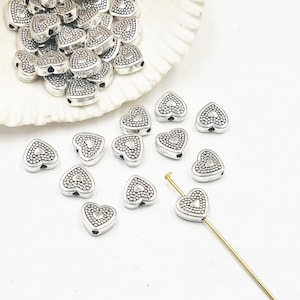 10 Antique Silver Heart Bead/Charms - 21-37-7