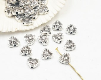 10 Antique Silver Heart Bead/Charms - 21-37-7