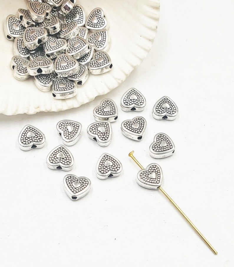 10 Antique Silver Heart Bead/Charms 21-37-7 image 1