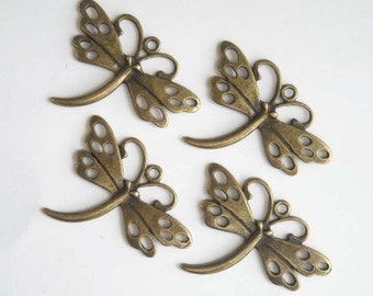 4 Antique Bronze Dragonfly Charms - 21-28-5