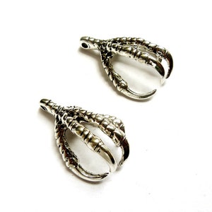 2 Antique Silver Talon Claw Pendant/Charms - 20-B-4