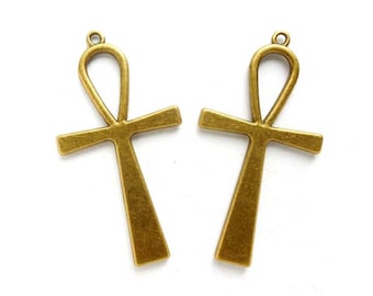 2 Antique Bronze Ankh Pendant/Charms - 36-01-A