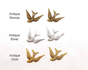 10 Antique Bronze, Antique Silver Or Antique Gold Swooping Swallow Charms, Jewelry Making - 32-12