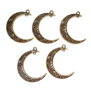 4 Antique Bronze Crescent Moon Charm/Connectors - 4-CMC-1