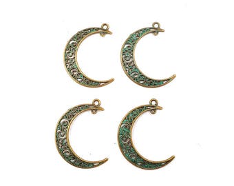 4 Patina Crescent Moon Encanto/Conectores - 4-CMC-1A