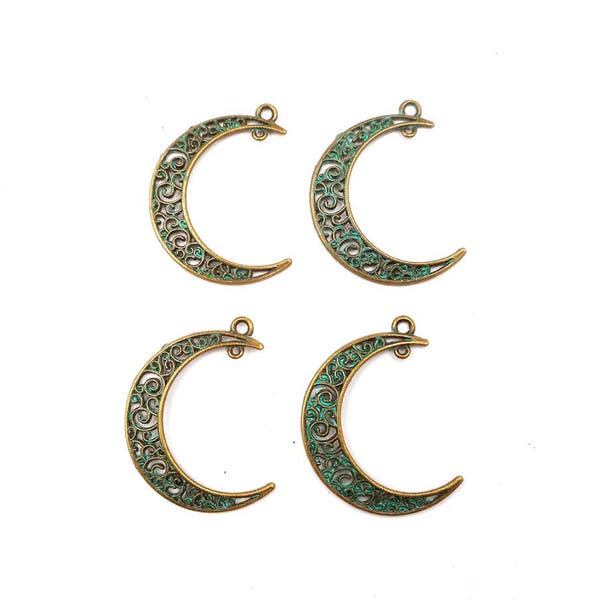 4 Patina Crescent Moon Charm/Stecker-4-CMC-1A