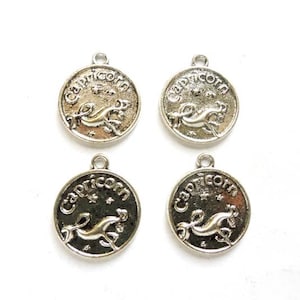 4 Antique Silver Capricorn Zodiac Charms - 22-5-8