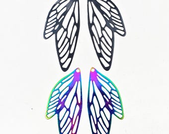4 Black Or Rainbow Electroplated Butterfly Wing Charms - 21-14-1