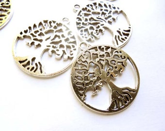 6 Antique Silver Tree Of Life Charms - 23-16